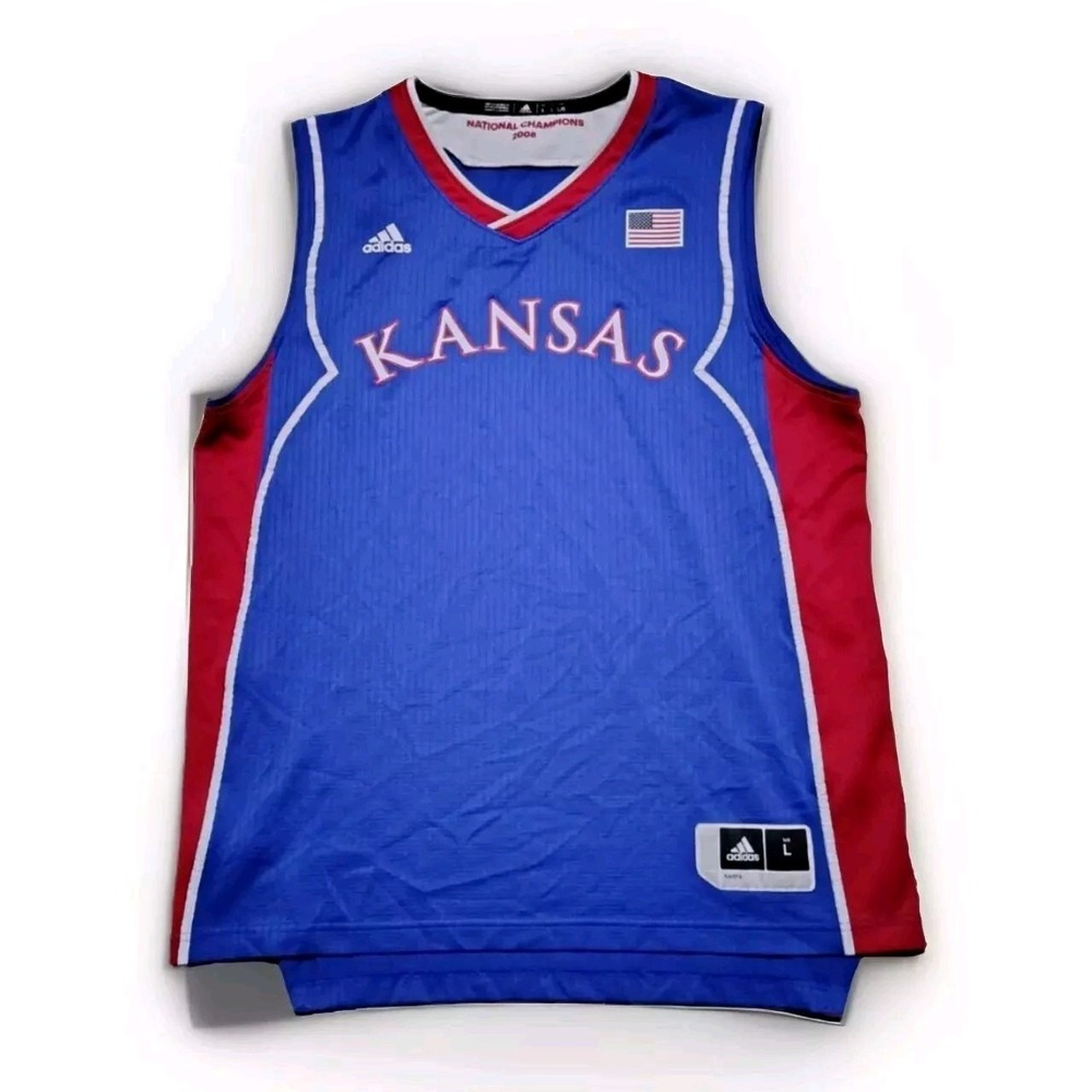 Kansas Jayhawks Jersey Mens Sz Large Adidas Basketball Blue KU Swingman